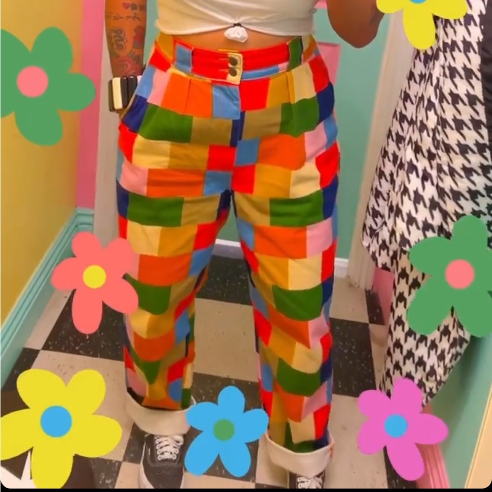 Lucy & Yak High-Waisted Addison Rare Patchwork Rainbow Cotton Denim Pants